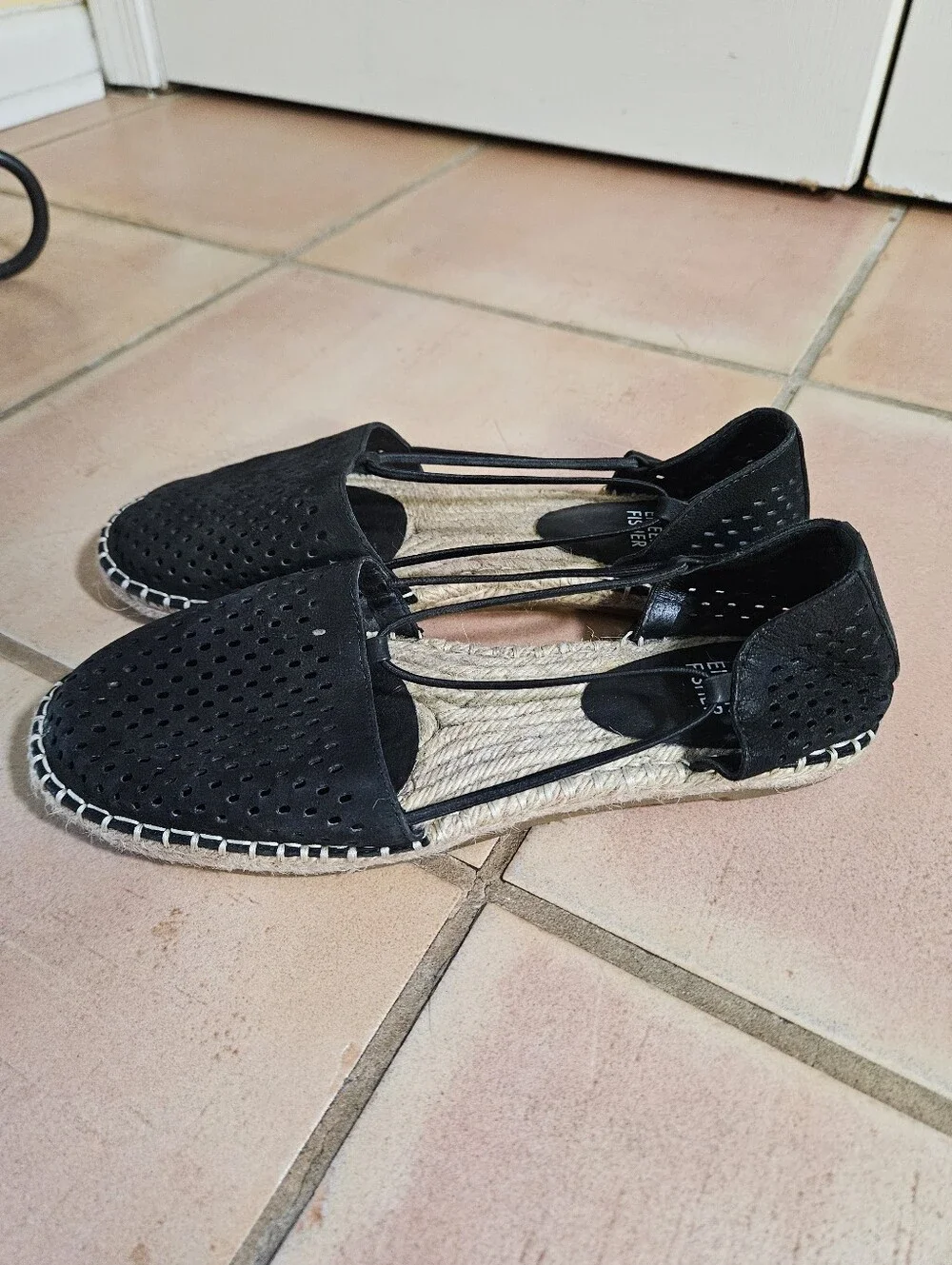 Eileen Fisher Lee 2 Espadrilles Perforated Black Nubuck